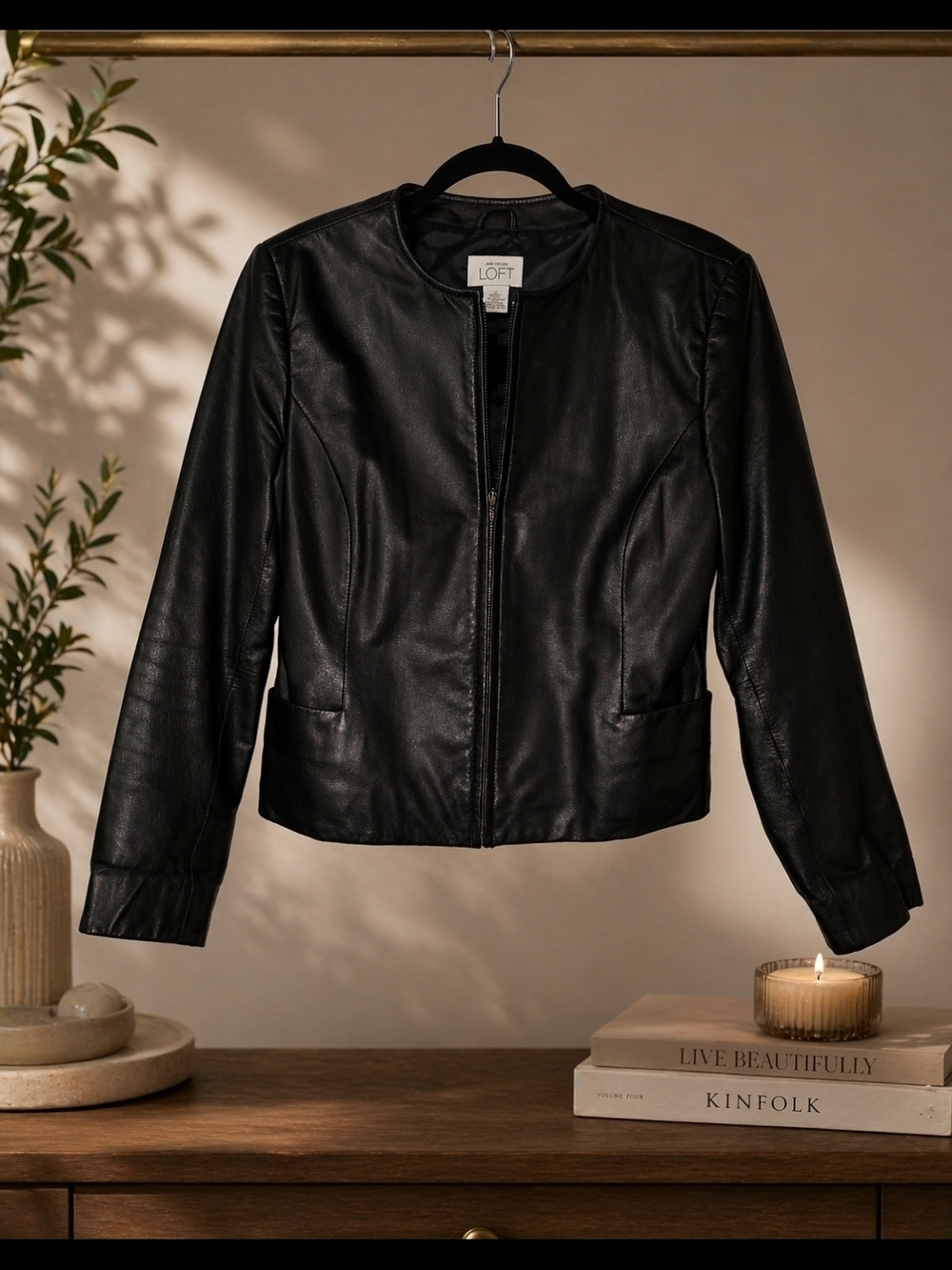 Ann Taylor LOFT Black Faux Leather Zip-Front Jacket